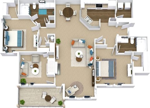 Floor plan for 3 beds, 2 baths, 1555 sqft